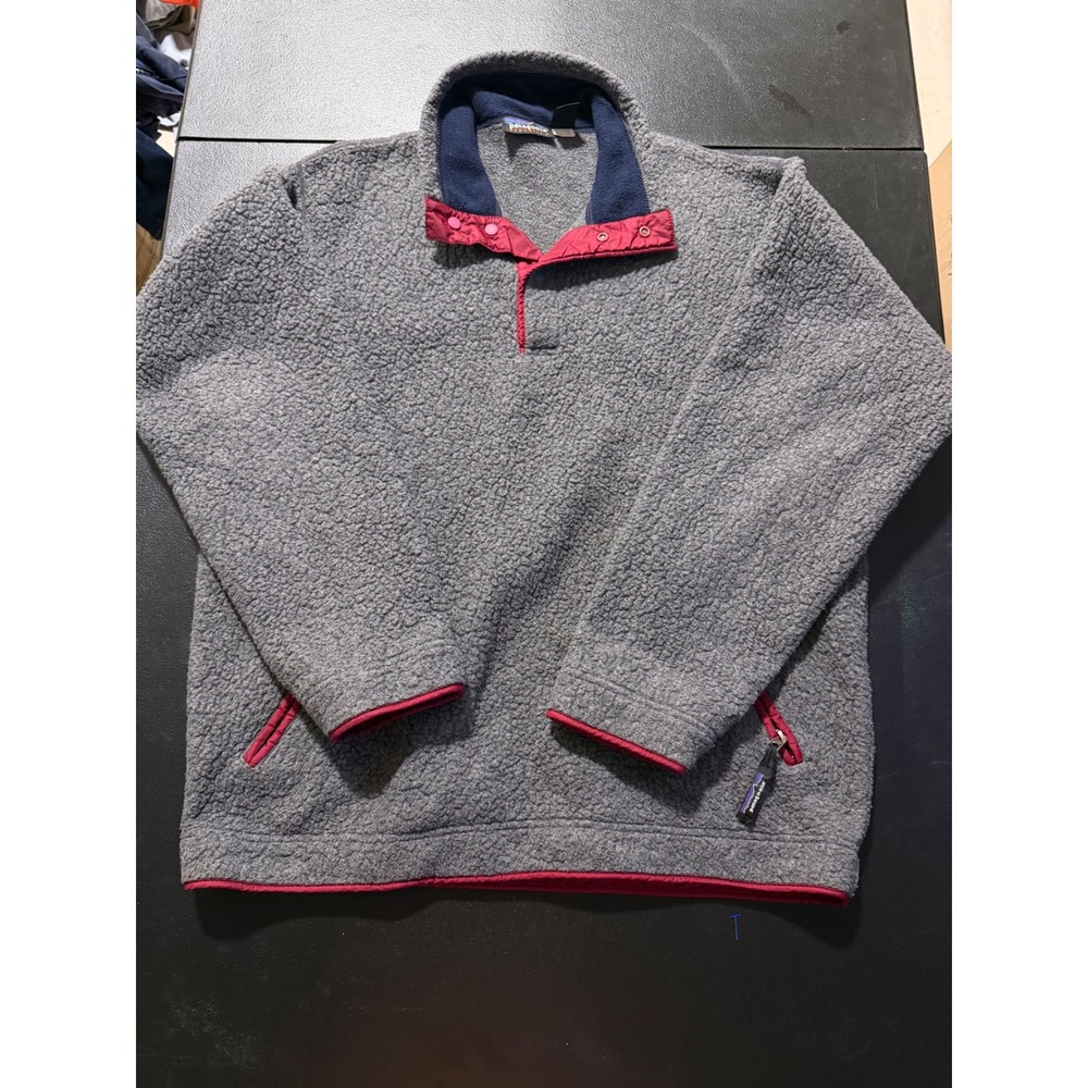 Vintage Patagonia Synchilla Fleece Snap-T Pullover Gray Red 25022 Made in USA M